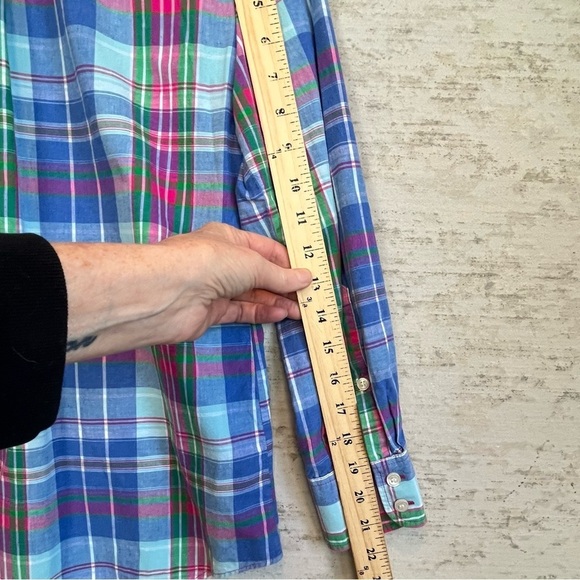 J. Crew Men's Blue Plaid Button Up Shirt Sz S Blue Green Red Easter Work Prep - Picture 12 of 13